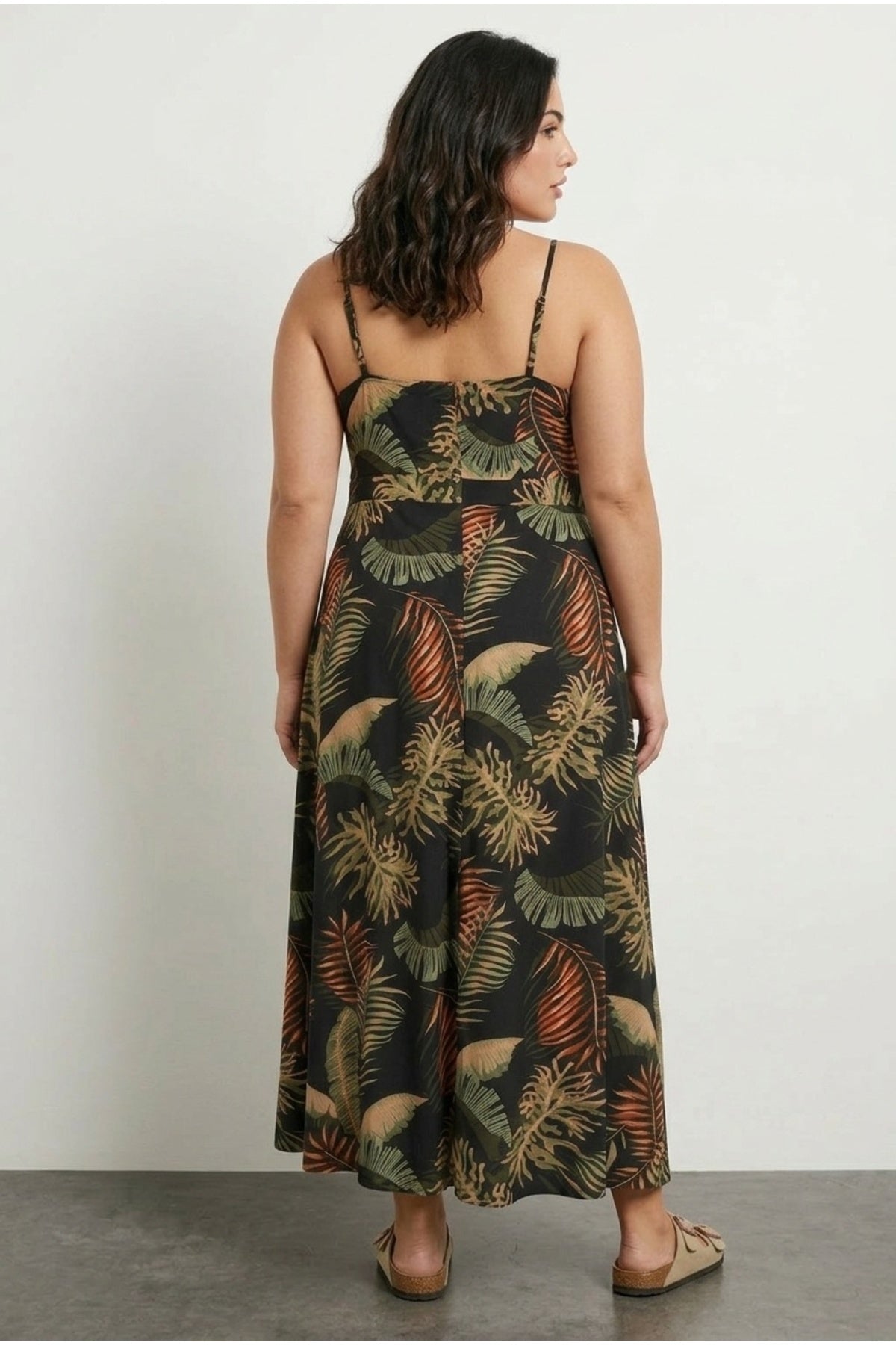 Plus Size Strappy Plunge Neck Floral Print Maxi Dress