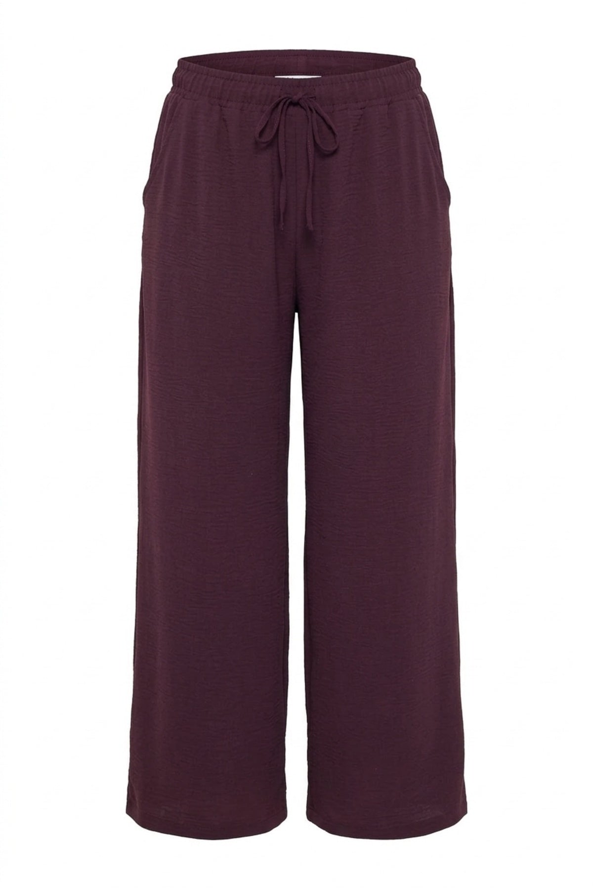 Plus Size Elastic Waist Wide Leg Pocketed Trousers