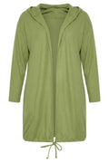 Plus Size Open Front Hooded Long Cardigan with Stretchy Fabric