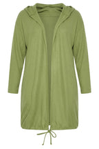 Plus Size Open Front Hooded Long Cardigan with Stretchy Fabric