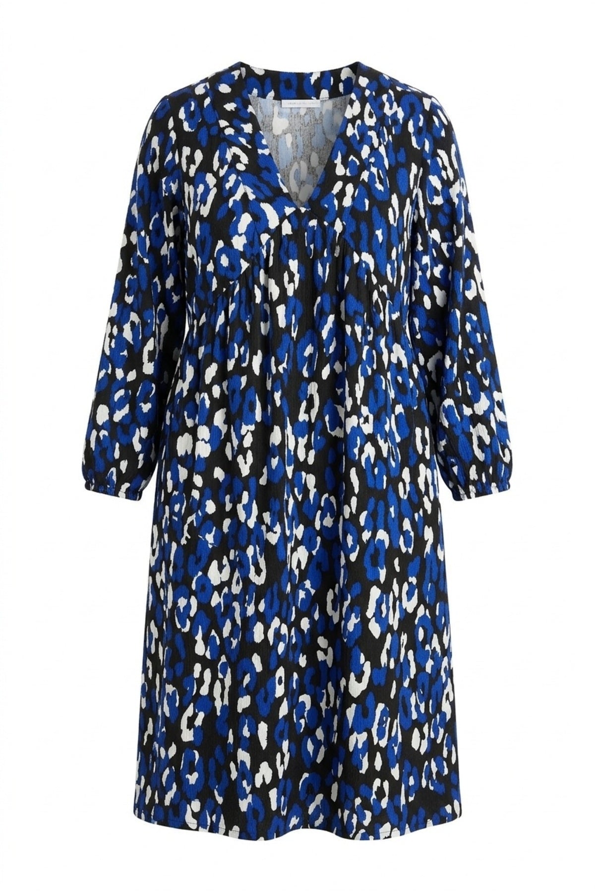 Plus Size V-Neck Long Sleeve Crinkle Fabric Midi Dress