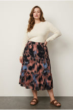 Plus Size Elasticated Waist Pleated Patterned Stretchy Skirt