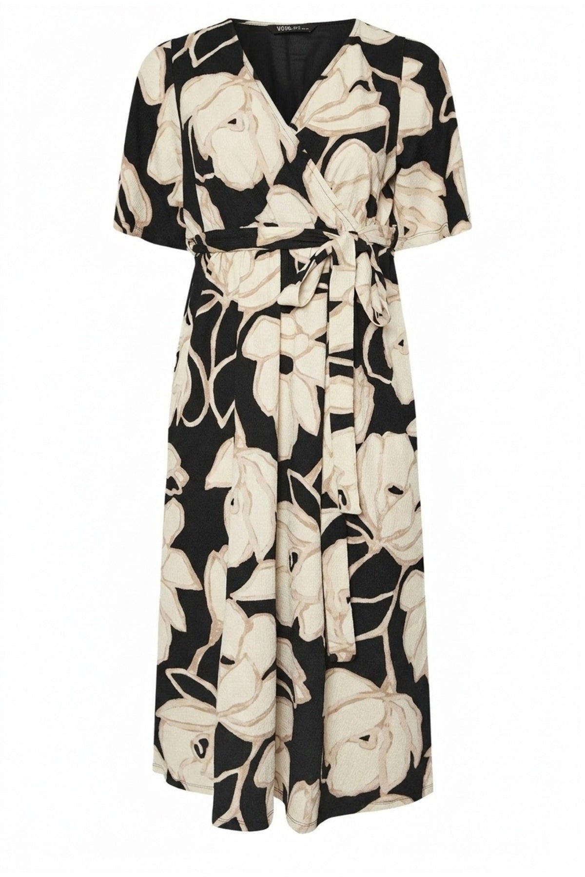 Plus Size V-Neck Short Sleeve Tie Front Wrap Midi Dress