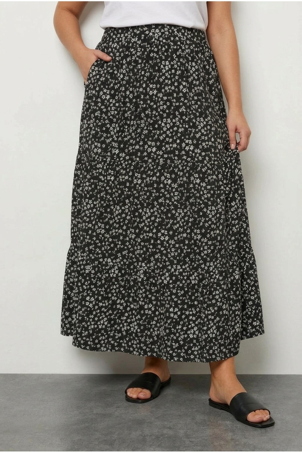 Plus Size Longline Pocketless Elastic Waist Patterned Skirt