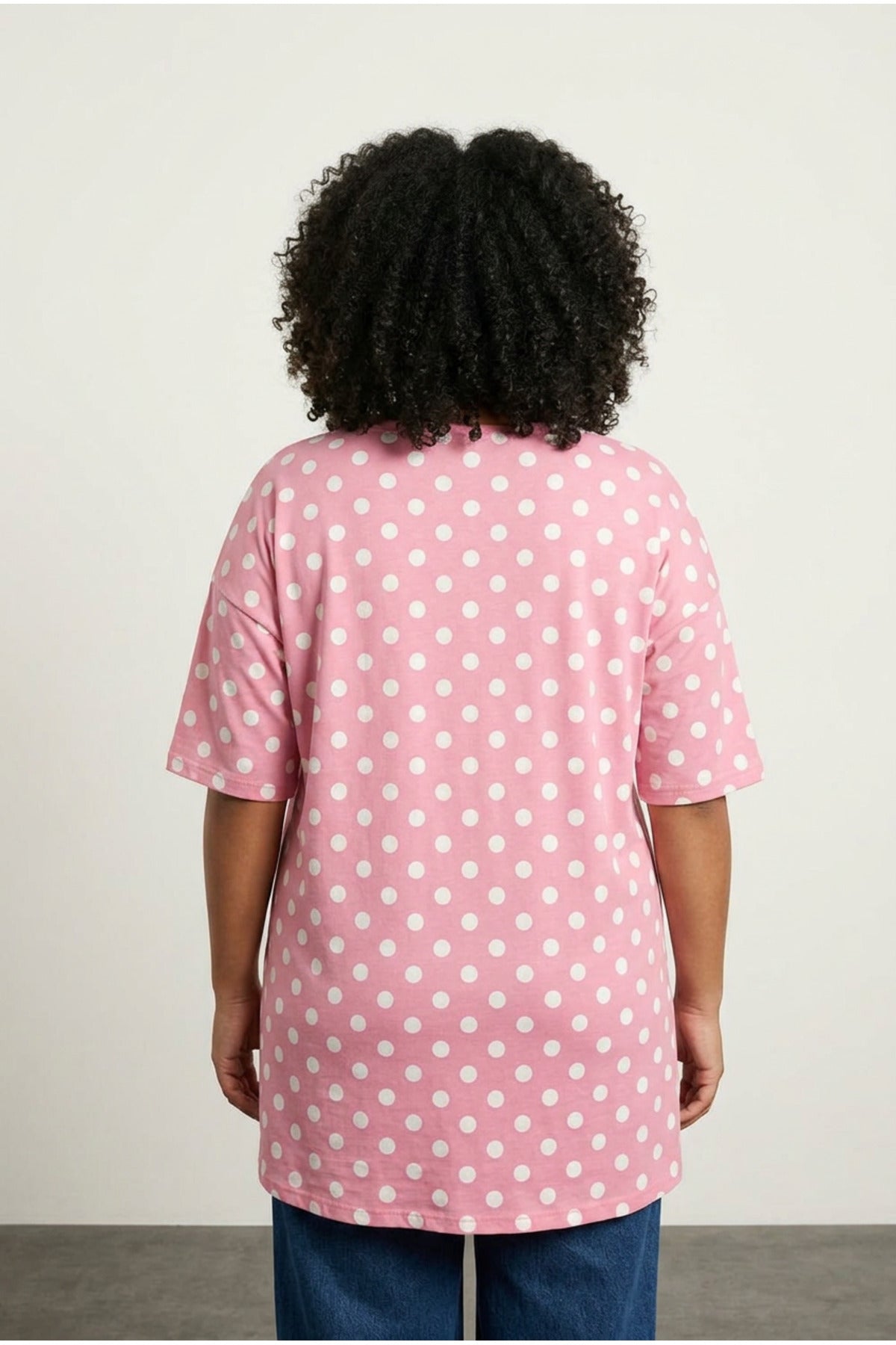 Plus Size Short Sleeve Crew Neck Side Slit Polka Dot Blouse