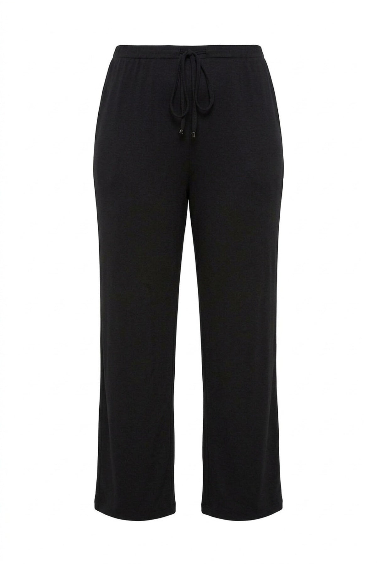Elasticated Waist and Drawstring Pocketless Wide Leg Trousers