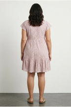 Plus Size V-Neck Short Sleeve Lace Detailed Ruffled Sleeve Lined Mini Dress