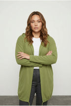 Plus Size Long Sleeve Hooded Open Front Ribbed Cardigan