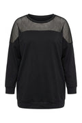 Plus Size Crew Neck Long Sleeve Mesh Detail Shoulder Sweatshirt
