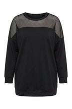 Plus Size Crew Neck Long Sleeve Mesh Detail Shoulder Sweatshirt