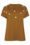 Plus Size Crew Neck Short Sleeve T-shirt with Heart Print and Ripped Detail