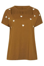 Plus Size Crew Neck Short Sleeve T-shirt with Heart Print and Ripped Detail