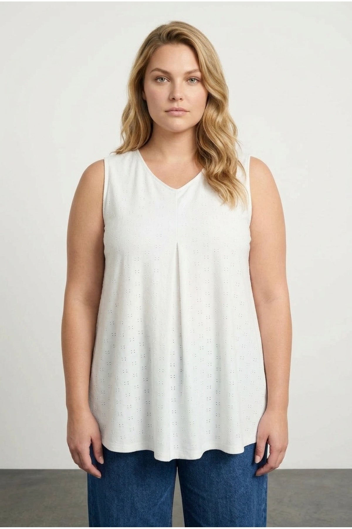 Plus Size Sleeveless V-Neck Flared Hem Blouse
