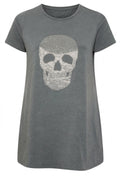 Plus Size Crew Neck Short Sleeve Skull Print Rhinestone T-shirt