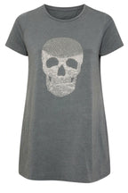 Plus Size Crew Neck Short Sleeve Skull Print Rhinestone T-shirt