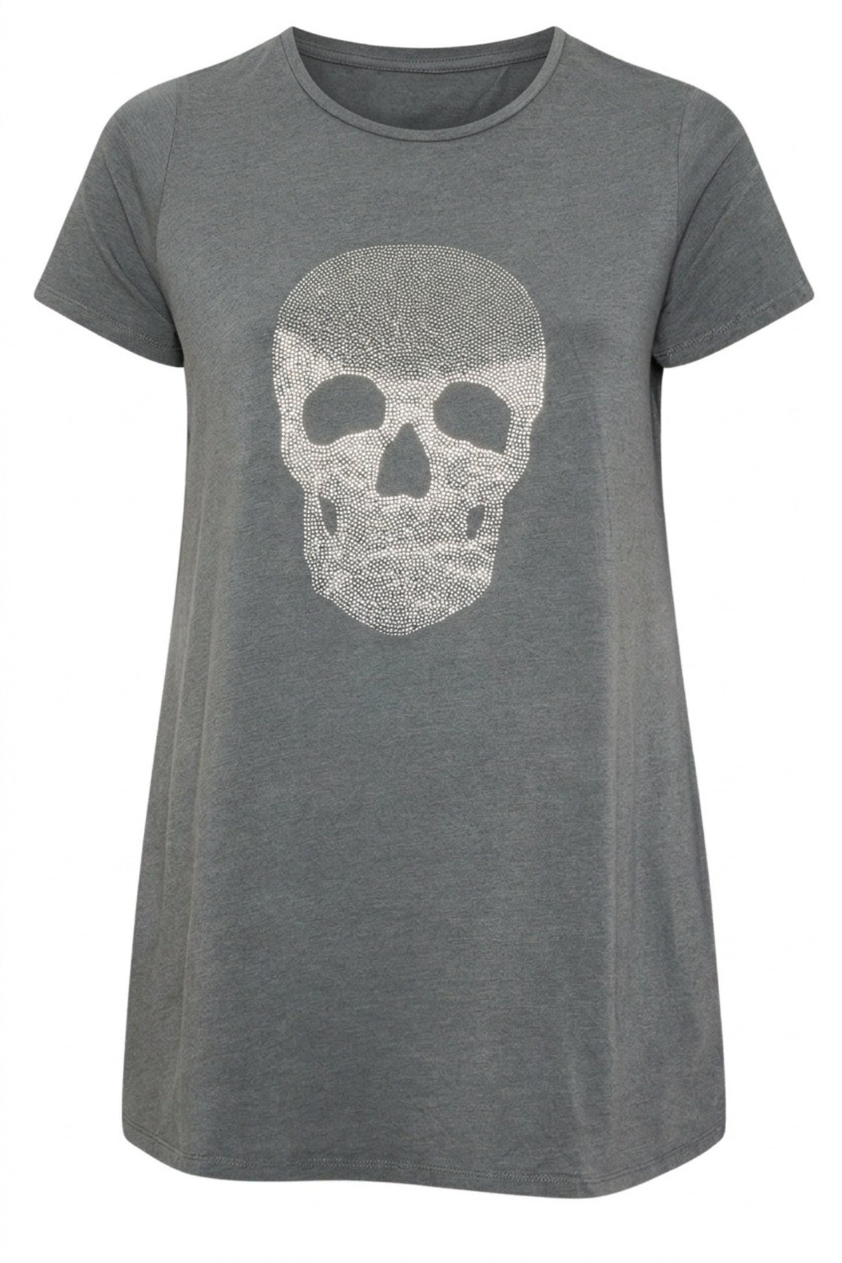 Plus Size Crew Neck Short Sleeve Skull Print Rhinestone T-shirt