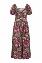Plus Size Short Sleeve Princess Neck Floral Patterned Maxi Dress