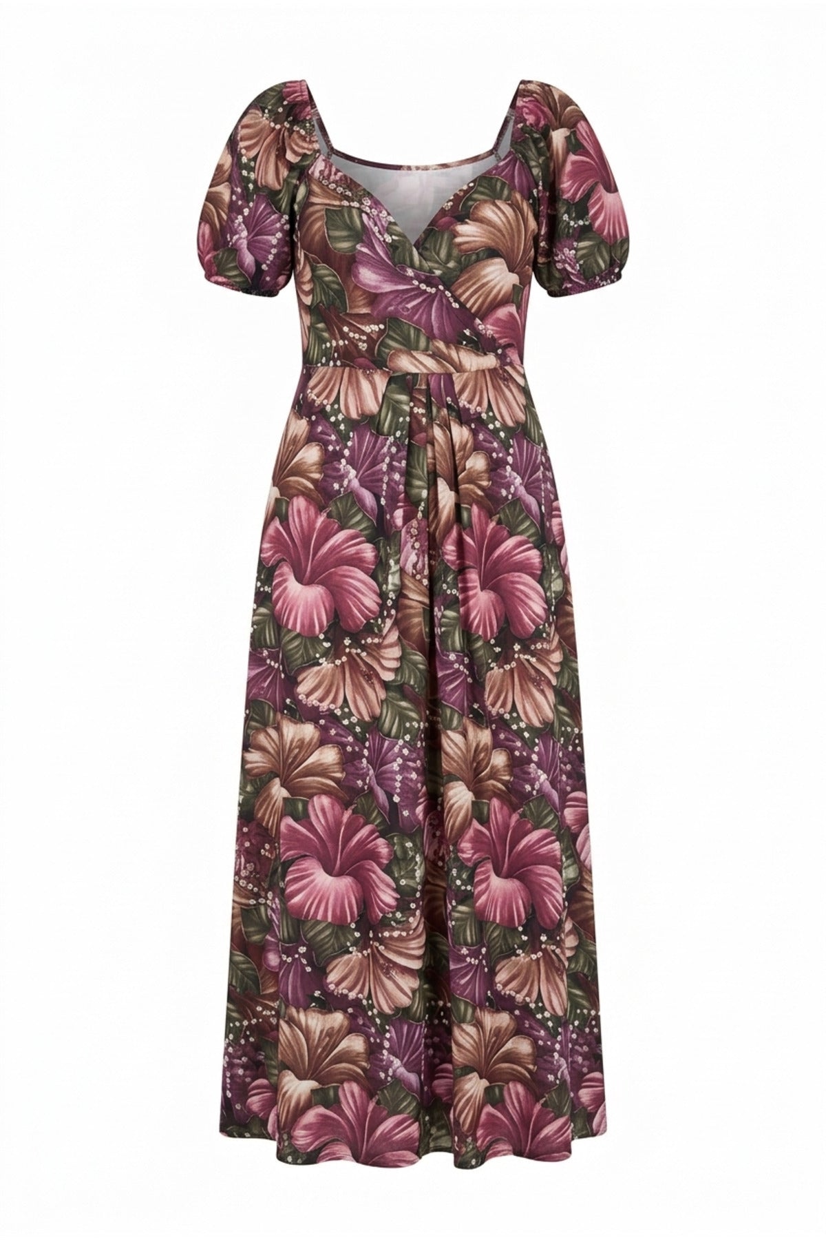 Plus Size Short Sleeve Princess Neck Floral Patterned Maxi Dress