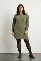 Plus Size Fluffy Textured Green Midi Dress