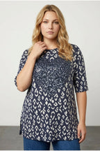 Plus Size Crew Neck Sequin Embellished Slit Detail Blouse