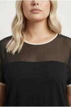 Plus Size Crew Neck Short Sleeve Blouse with Tulle Detail on Neckline