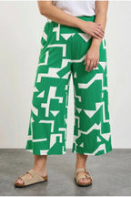Plus Size High Waist Elasticated With Pockets Wide Leg Capri Pants