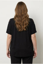 Plus Size Crew Neck Short Sleeve Shoulder Detailed Eyelet Flexible Fabric T-shirt