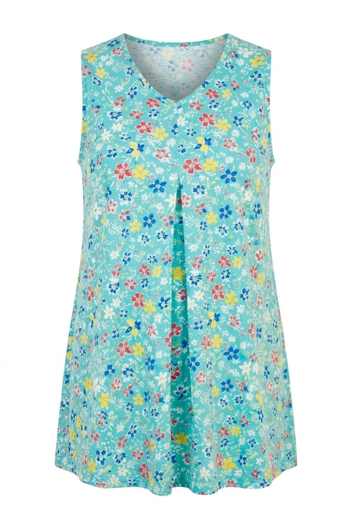 Plus Size V-Neck Sleeveless Floral Patterned Long T-shirt