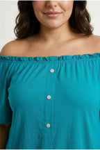 Plus Size Off-Shoulder Button Detailed Strapless Blouse