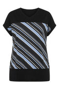 Plus Size V-Neck Short Sleeve Striped Stretchy Fabric T-shirt