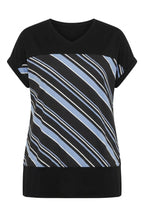 Plus Size V-Neck Short Sleeve Striped Stretchy Fabric T-shirt