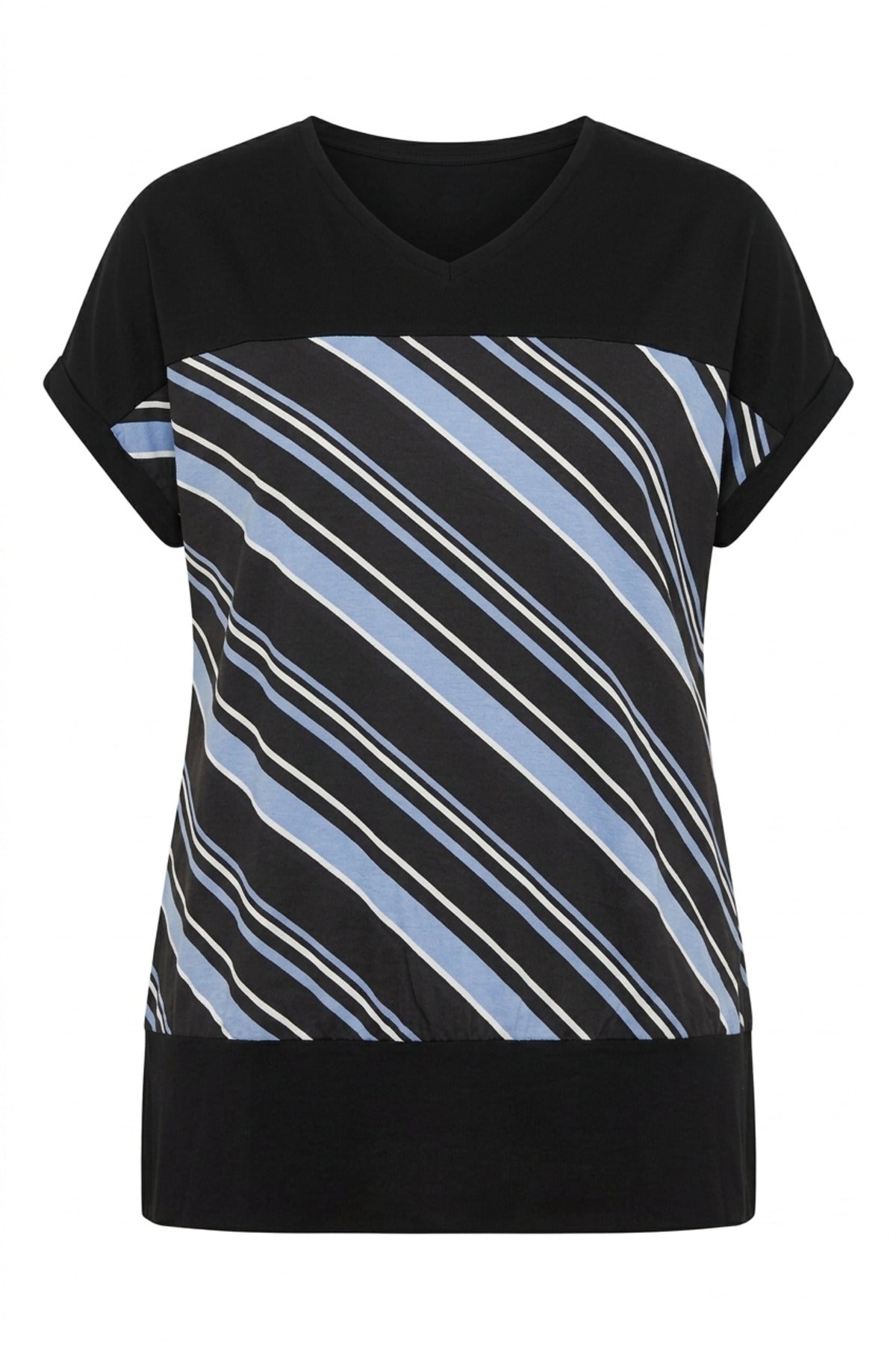 Plus Size V-Neck Short Sleeve Striped Stretchy Fabric T-shirt