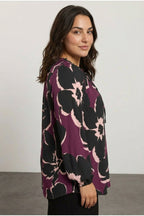 Plus Size Floral Print Long Sleeve Tie-Neck Blouse