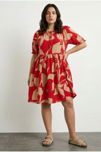 Plus Size V-Neck Crinkle Fabric Tie-Front Mini Dress