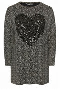 Plus Size Slit Detail Polka Dot Sequined Long Sleeve Crew Neck Blouse