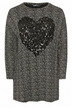 Plus Size Slit Detail Polka Dot Sequined Long Sleeve Crew Neck Blouse
