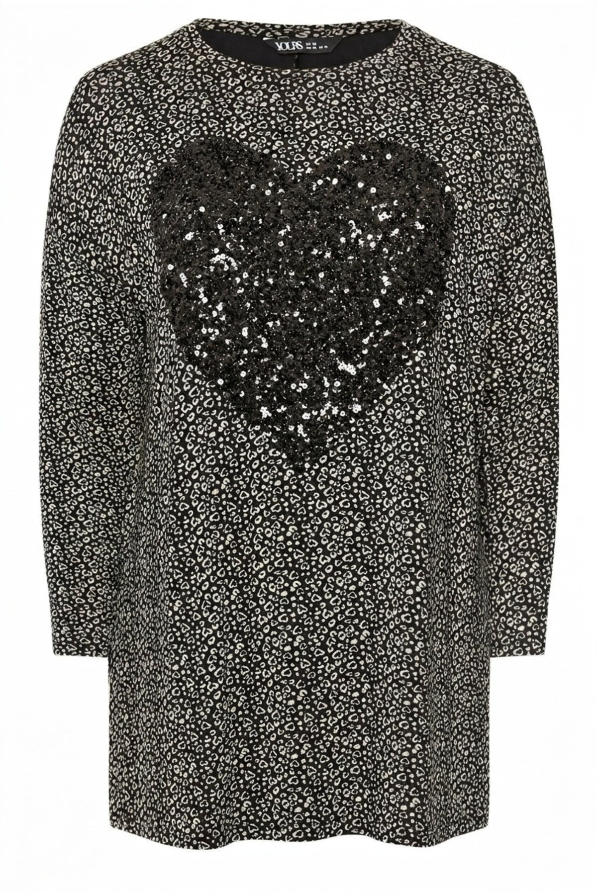 Plus Size Slit Detail Polka Dot Sequined Long Sleeve Crew Neck Blouse