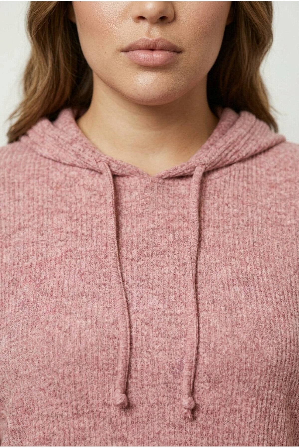 Plus Size Long Sleeve Hooded Fine Knit Sweatshirt with Side Pockets