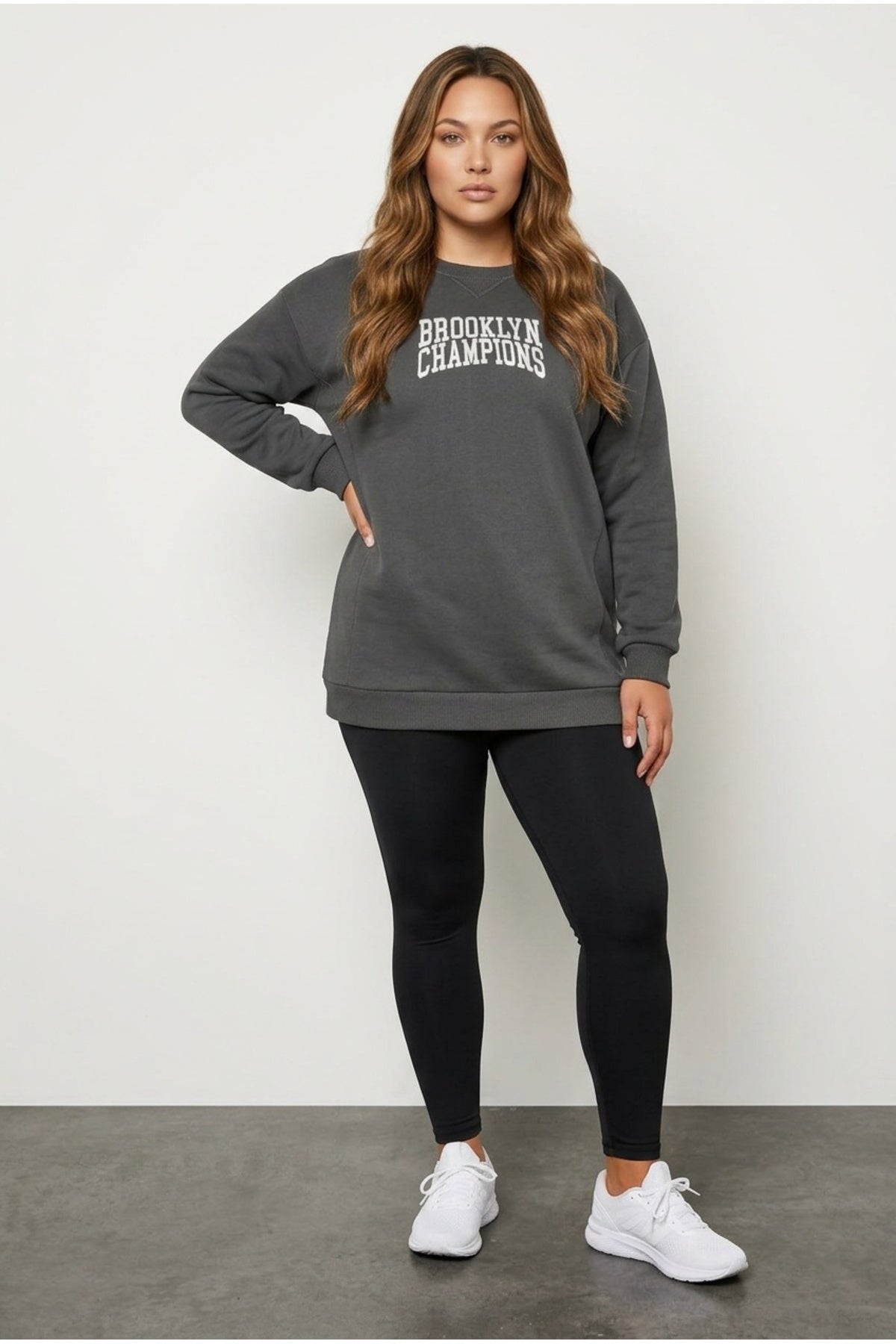 Plus Size Crew Neck Long Sleeve Front Printed Sweatshirt