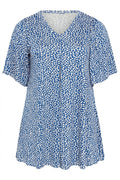 Plus Size V-Neck Short Sleeve Flared Hem Patterned Blouse