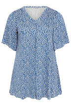 Plus Size V-Neck Short Sleeve Flared Hem Patterned Blouse
