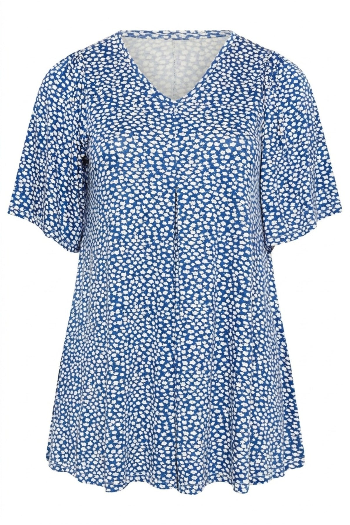 Plus Size V-Neck Short Sleeve Flared Hem Patterned Blouse