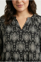 Plus Size Half Sleeve Notch Neck Patterned Blouse