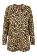 Plus Size Crew Neck Orange Leopard Print Plush Sweater