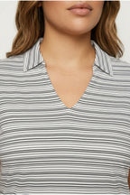Plus Size Short Sleeve V-Neck Striped Blouse