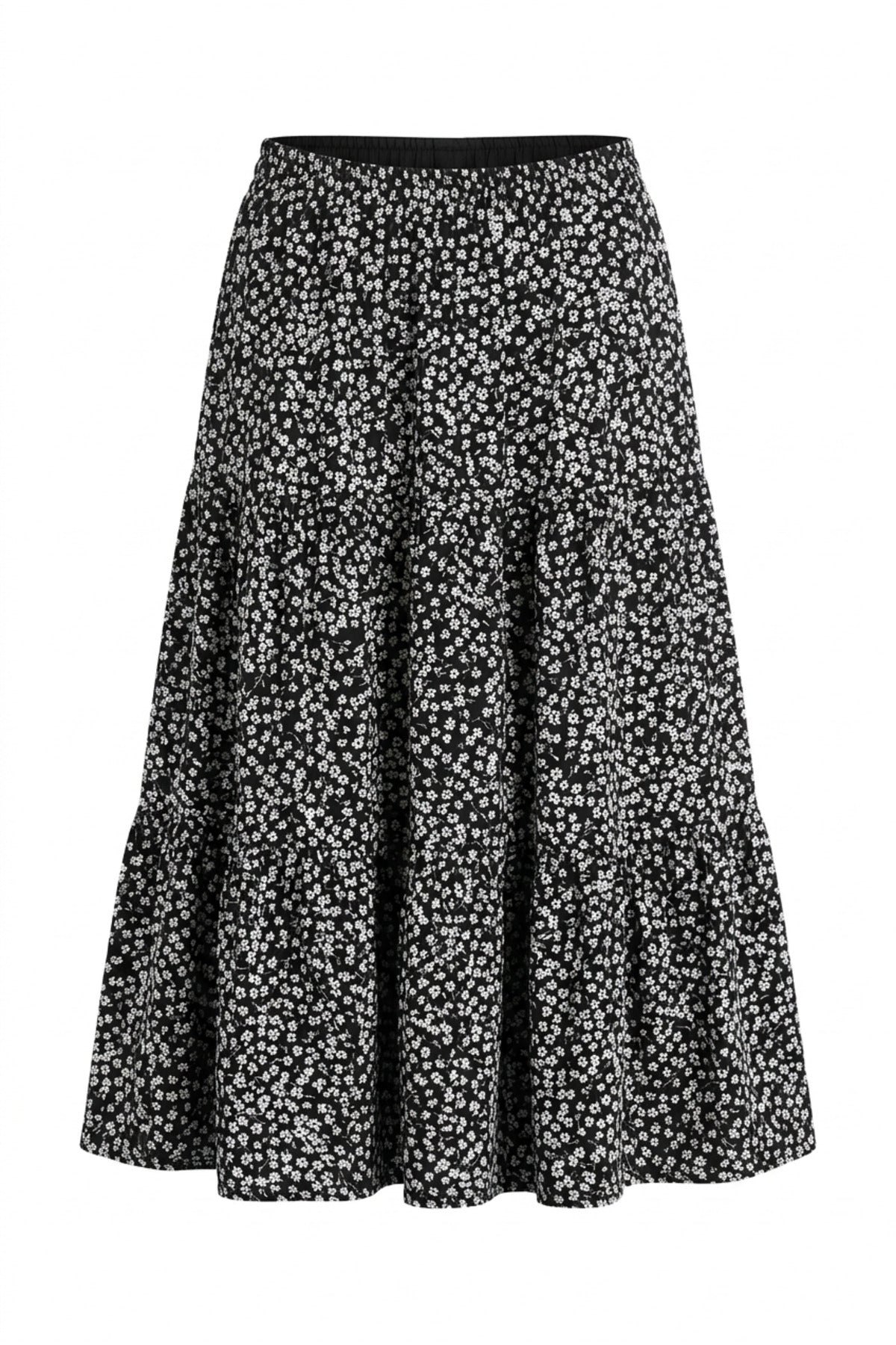 Plus Size Elastic Waist Pleated Skirt with Minimal Floral Print and Stretchy Fabric