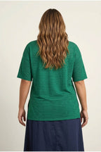 Plus Size Crew Neck Half Sleeve Slit Striped Mesh Blouse
