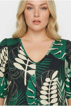 Plus Size V-Neck Short Wide Sleeve Front Pleated Stretchy Fabric Tunic T-shirt