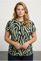 Plus Size Crew Neck Short Sleeve Zebra Print Blouse