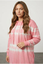 Plus Size Batik Patterned Longline Pocketed Hooded Sweatshirt